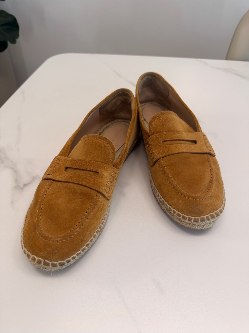Gianvito Rossi Suede Espadrille Loafers in Cognac